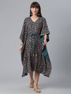 Ahalyaa Crepe Black Digital & Foil Floral Printed Kaftan