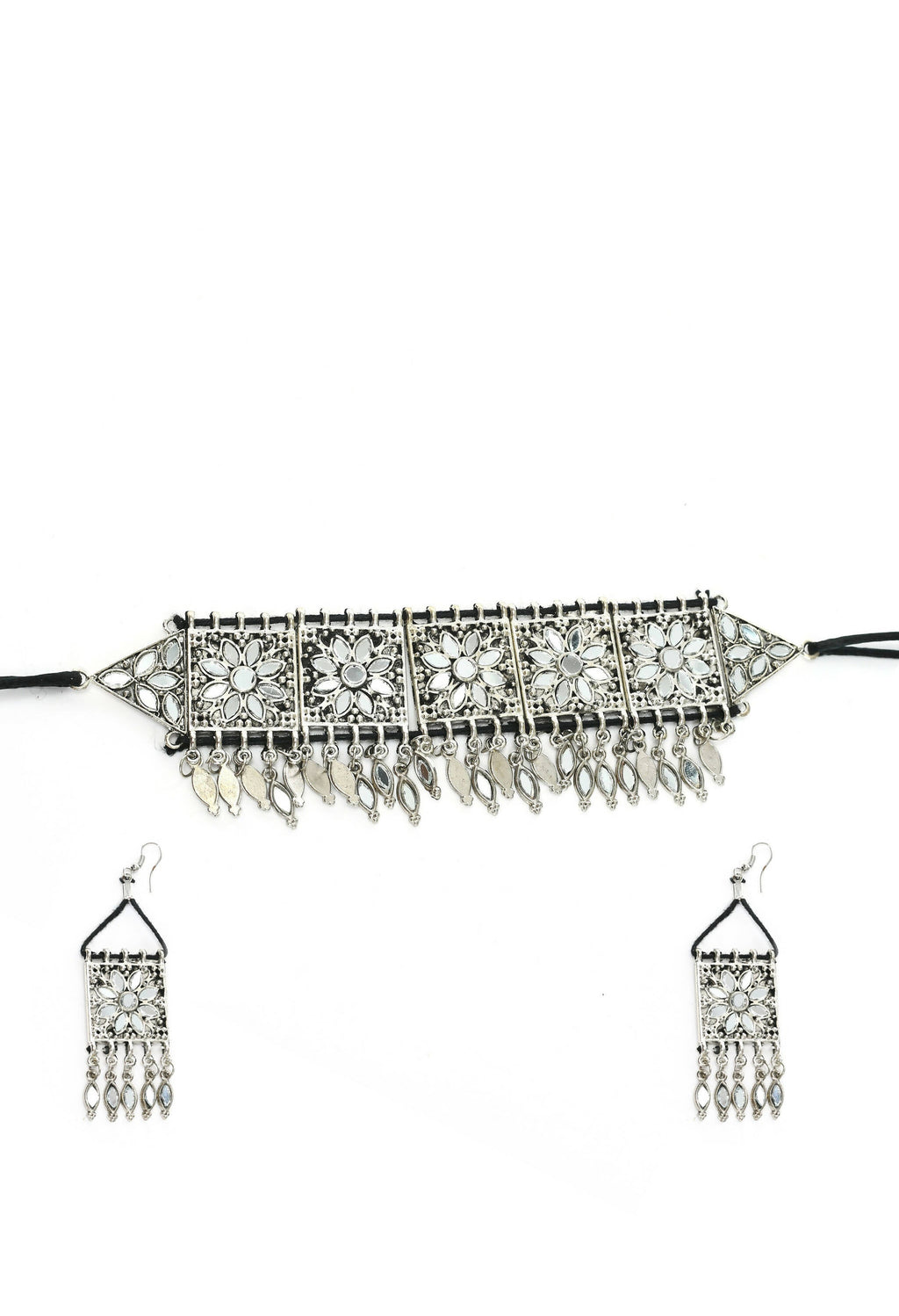 Mominos Fashion Johar Kamal Women Silver-Plated Brass Finish Mirror Work Choker - Distacart