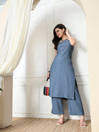 Myshka Women's Self Design Shoulder Straps Kurta & Palazzos Sets in Grey Color