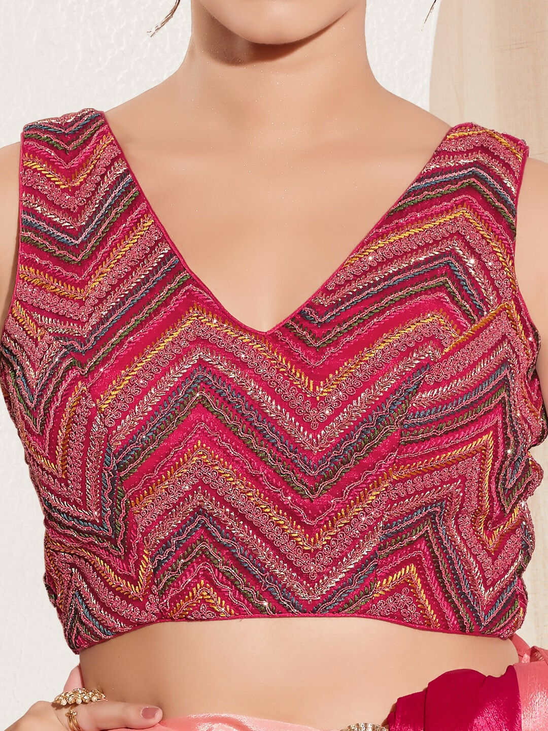 Joban Fashion Magenta Net Padded Blouse With V Neck Sleeveless - Distacart