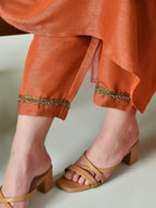 Myshka Women's Solid V-Neck Regular Sleeves Kurta & Palazzos With Dupatta Sets in Orange Color