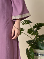 Myshka Women's Embroidered V-Neck Bell Sleeves Kurta & Salwar With Printed Dupatta Sets in Lavender Color