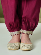 Myshka Women's Embroidered V-Neck Bell Sleeves Kurta & Salwar With Printed Dupatta Sets in Magenta Color