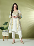 Myshka Women's Embroidered V-Neck Bell Sleeves Kurta & Dhoti Pants With Printed Dupatta Sets in White Color