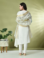 Myshka Women's Embroidered V-Neck Bell Sleeves Kurta & Dhoti Pants With Printed Dupatta Sets in White Color