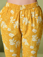 Myshka Women's Printed V-Neck Bell Sleeves Kurta & Trousers With Dupatta Sets in Yellow Color