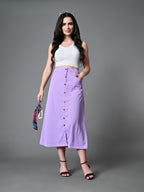 Myshka Women's Solid Ribbed A-Line Embellished Casual Skirt in Lavender Color