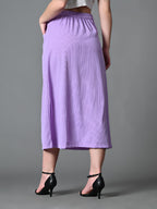 Myshka Women's Solid Ribbed A-Line Embellished Casual Skirt in Lavender Color