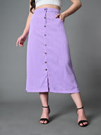 Myshka Women's Solid Ribbed A-Line Embellished Casual Skirt in Lavender Color