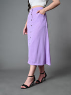 Myshka Women's Solid Ribbed A-Line Embellished Casual Skirt in Lavender Color