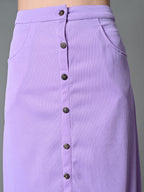 Myshka Women's Solid Ribbed A-Line Embellished Casual Skirt in Lavender Color