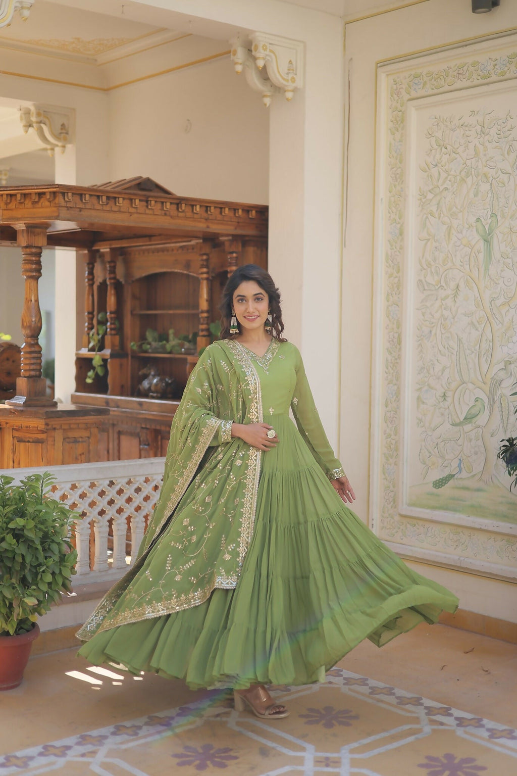 Joban Fashion Green Georgette Sequence Embroidery Work Kurta Set - Distacart