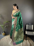 Joban Fashion Green Woven Zari Motifs Lichi Silk Banarasi Silk Saree - Distacart