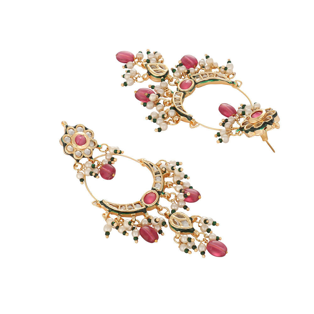 Nuyug 22K Gold Plated Crescent Kundan Drop Pink Stone Chandbali Earrings - Distacart