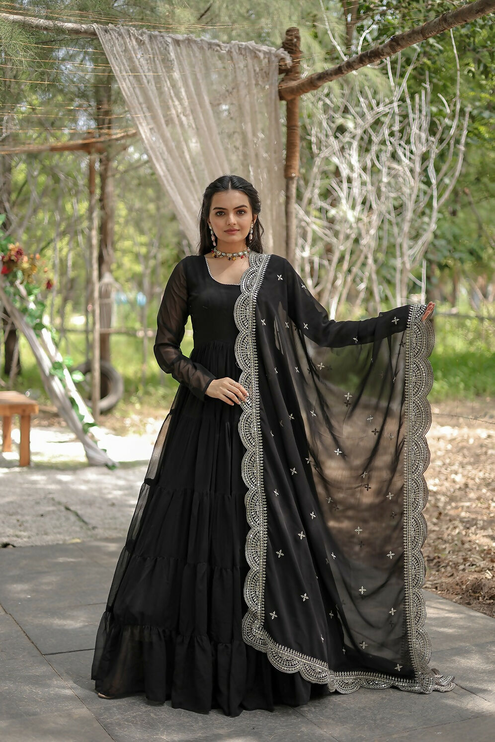 Joban Fashion Black Georgette Sequence Embroidery Work Kurta Set - Distacart