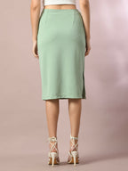 Myshka Women's Sea Green Solid Knee Length Party Embellished Skirts