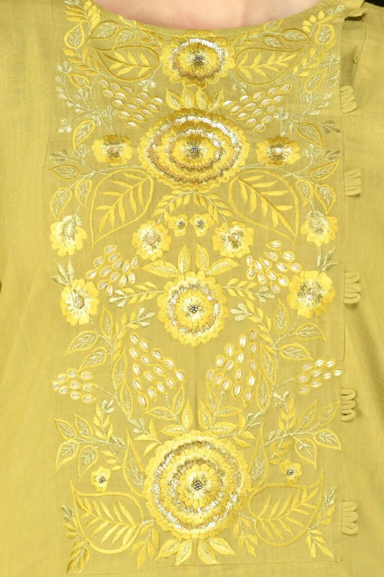 Joban Fashion Mehendi Cotton Rayon Kurta Set
