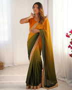 Exclusive Collection Yellow Green Party Wear Chinon Salk Saree