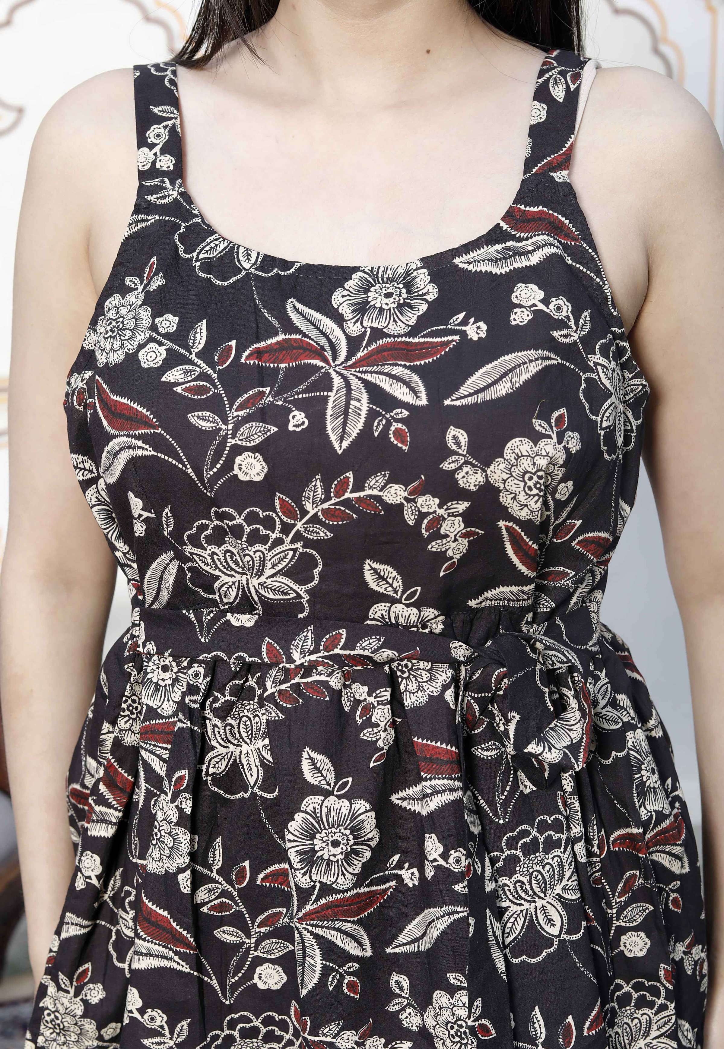 Miravan Women's Pure Cotton Floral Printed Noodle Straps Multi Western Top