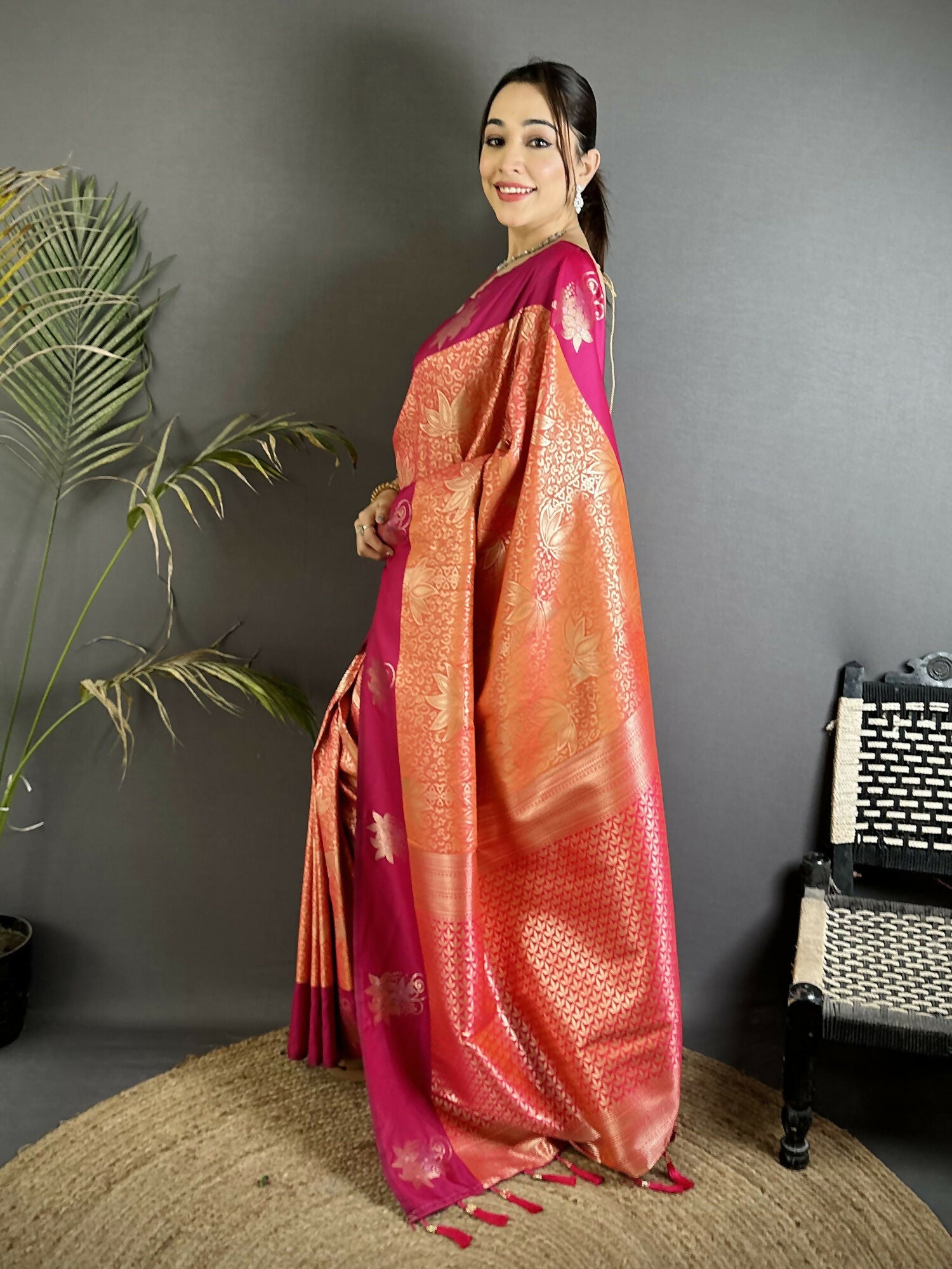 Joban Fashion Orange Intricate Zari Weaving Soft Silk Dharmavaram Saree