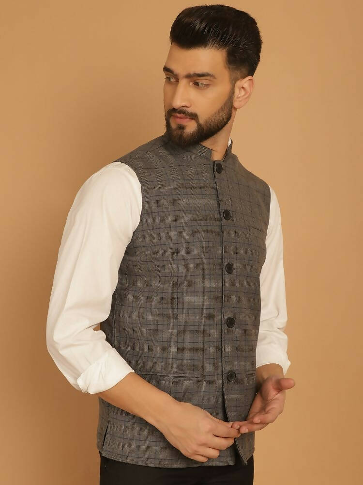 Even Apparels Nehru Jacket With Welt Pockets - Grey