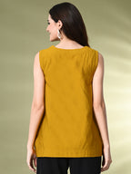 Myshka Women's Solid Embellished Sleeveless Casual Tops In Mustard Color