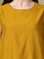 Myshka Women's Solid Embellished Sleeveless Casual Tops In Mustard Color