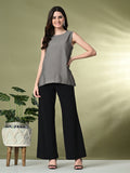 Myshka Women's Solid Embellished Sleeveless Casual Tops In Grey Color