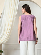 Myshka Women's Solid Embellished Sleeveless Casual Tops In Lavender Color