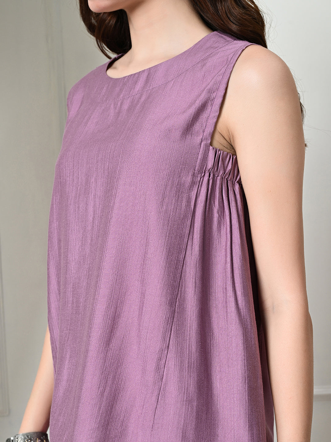 Myshka Women's Solid Embellished Sleeveless Casual Tops In Lavender Color