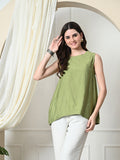 Myshka Women's Solid Embellished Sleeveless Casual Tops In Green Color