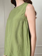 Myshka Women's Solid Embellished Sleeveless Casual Tops In Green Color