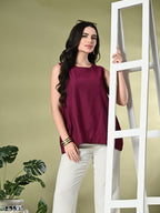 Myshka Women's Solid Embellished Sleeveless Casual Tops In Wine Color