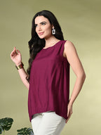 Myshka Women's Solid Embellished Sleeveless Casual Tops In Wine Color