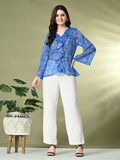 Myshka Women's Printed Georgette Embellished Long Sleeves Casual Tops In Blue Color
