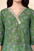Myshka Women's Printed Georgette Embellished Bell Sleeves Party Tops In Green Color