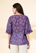Myshka Women's Printed Georgette Embellished Bell Sleeves Party Tops In Purple Color