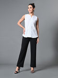 Myshka Women's Keyhole Neck Sleeveless Top in White Color