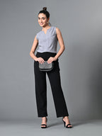 Myshka Women's Keyhole Neck Sleeveless Top in Grey Color