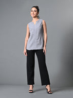 Myshka Women's Keyhole Neck Sleeveless Top in Grey Color