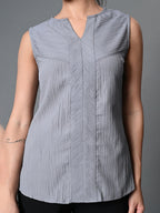 Myshka Women's Keyhole Neck Sleeveless Top in Grey Color