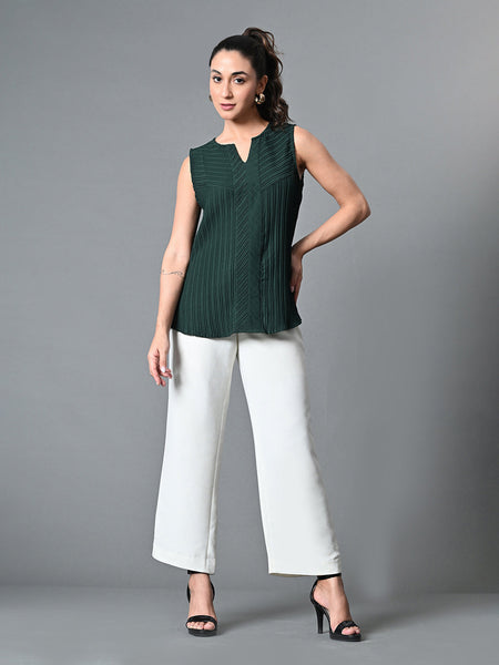 Myshka Women's Keyhole Neck Sleeveless Top in Green Color
