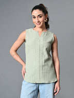 Myshka Women's Keyhole Neck Sleeveless Top in Olive Color - Distacart