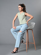 Myshka Women's Keyhole Neck Sleeveless Top in Olive Color - Distacart