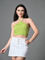 Myshka Women's Ribbed Halter Neck Sleeveless Top in Green Color