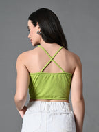 Myshka Women's Ribbed Halter Neck Sleeveless Top in Green Color