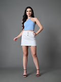 Myshka Women's Ribbed Halter Neck Sleeveless Top in Blue Color