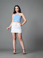 Myshka Women's Ribbed Halter Neck Sleeveless Top in Blue Color