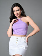 Myshka Women's Ribbed Halter Neck Sleeveless Top in Lavender Color