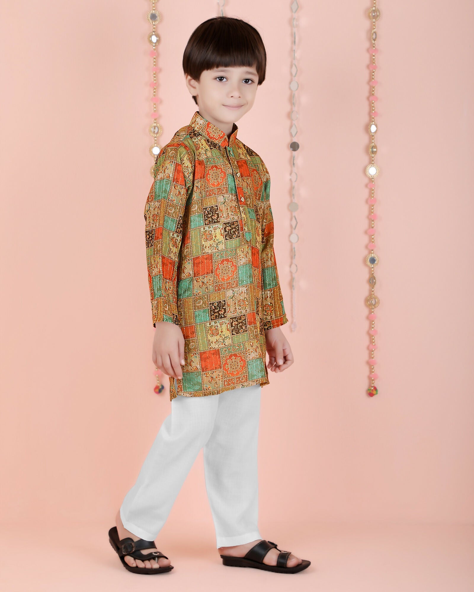 Joban Fashion Kids Island Cotton Full Sleeves Printed Kurta and Pyjama- Multi